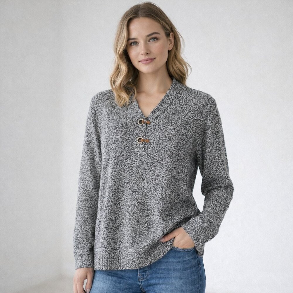 Charter Club Heather Gray Knit Sweater | Toggle Neck | Size L